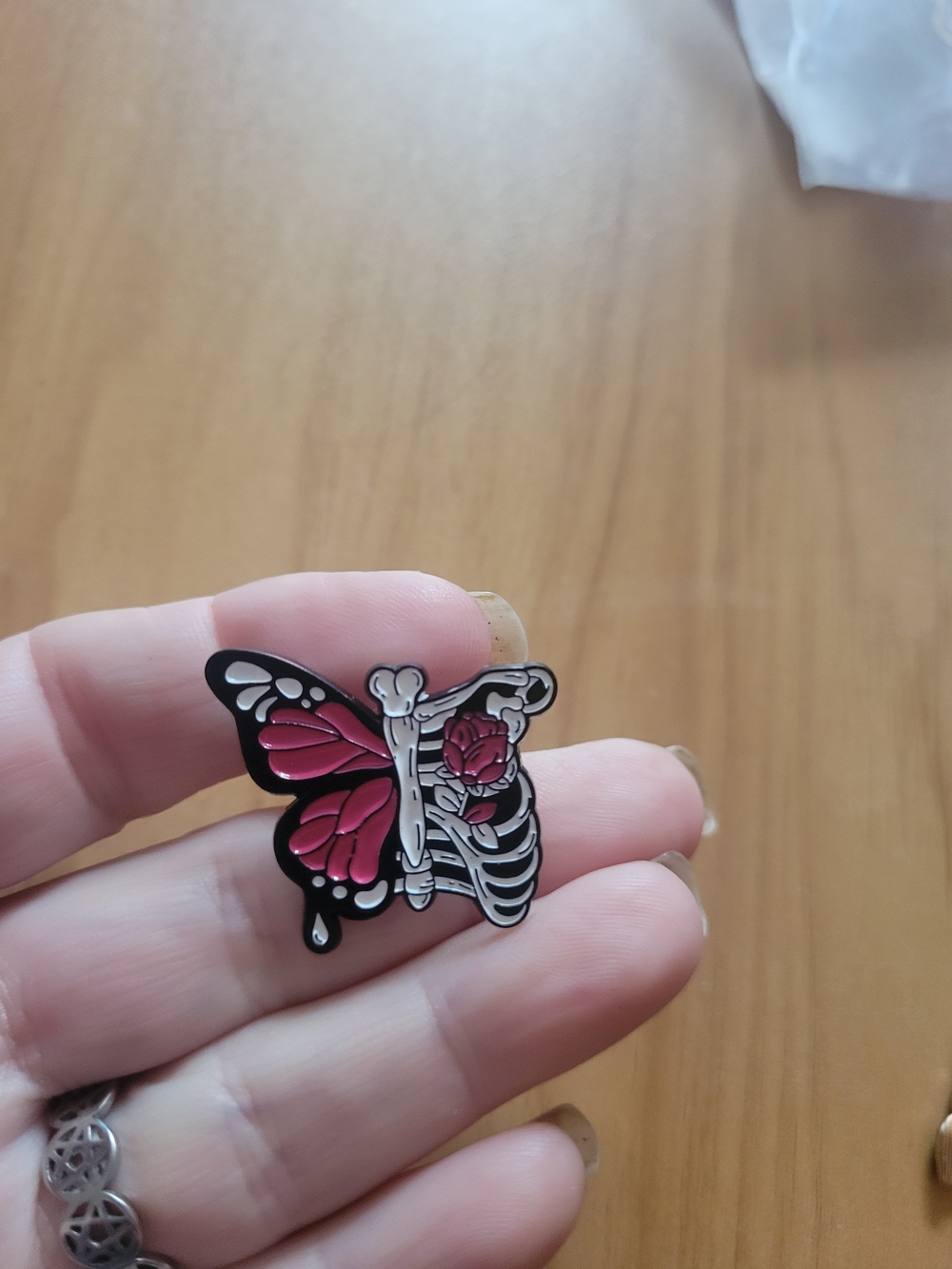 👻BUY 1 GET 1 FREE👻 Black & Pink Butterfly Ribcage Brooch with Rose